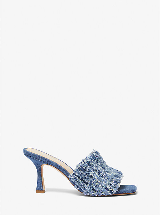 Women Michael Kors Tessa Frayed Denim Sandals Blue | CWVGLE-819