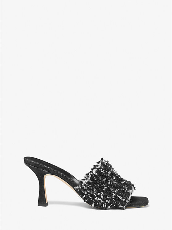 Women Michael Kors Tessa Frayed Denim Sandals Black | UOGKSF-019