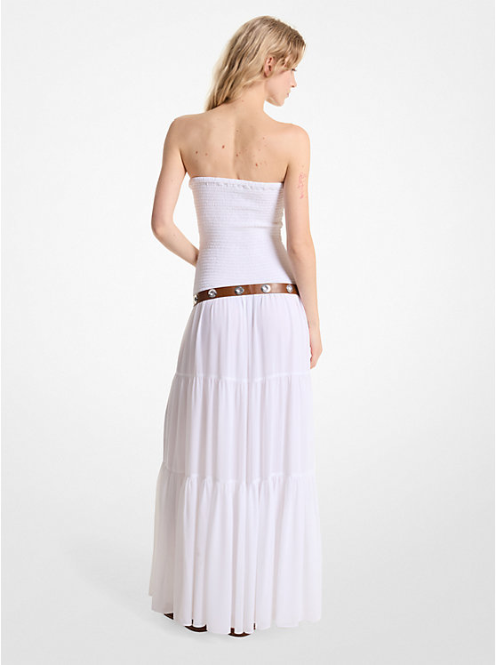 Women Michael Kors Tiered Smocked Georgette Maxi Dress White | TUNSDG-028