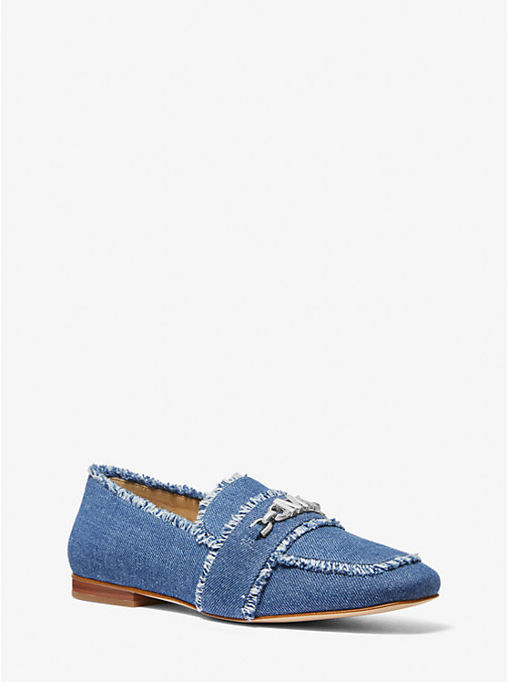 Women Michael Kors Tiffanie Frayed Denim Loafers Blue | XDHWFV-845