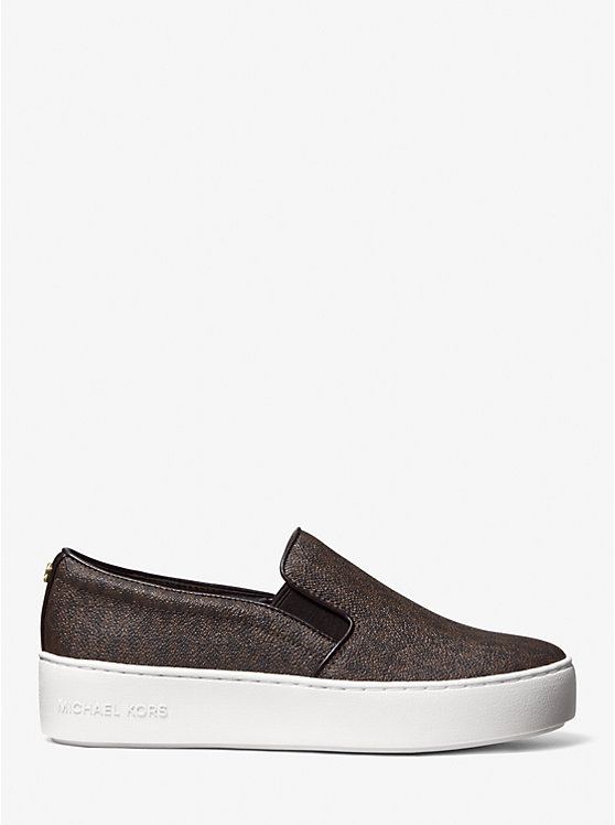 Women Michael Kors Trent Logo Slip-On Sneakers Brown | UHYBLK-804