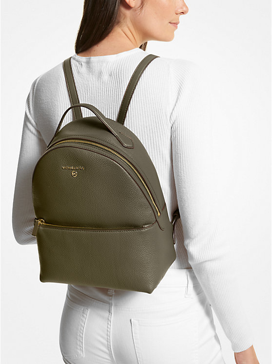 Women Michael Kors Valerie Medium Pebbled Leather Backpack Olive | TOHUYD-083