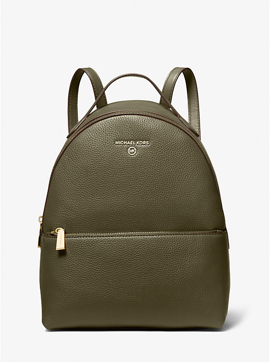 Women Michael Kors Valerie Medium Pebbled Leather Backpack Olive | TOHUYD-083