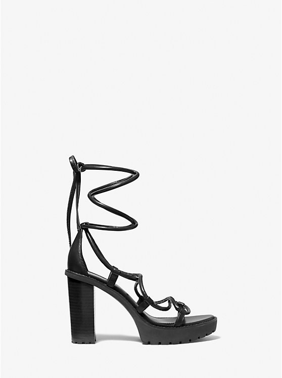 Women Michael Kors Vero Leather Platform Sandals Black | JLNYPQ-867