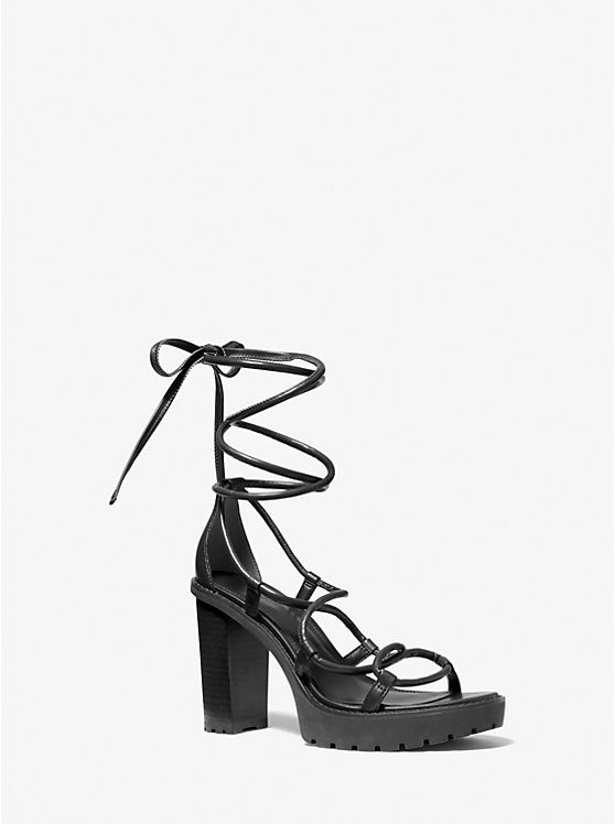 Women Michael Kors Vero Leather Platform Sandals Black | JLNYPQ-867