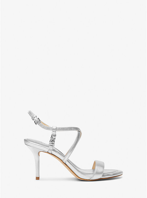 Women Michael Kors Veronica Metallic Leather Sandals Silver | YZGABR-342