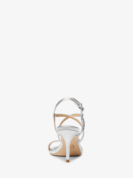 Women Michael Kors Veronica Metallic Leather Sandals Silver | YZGABR-342