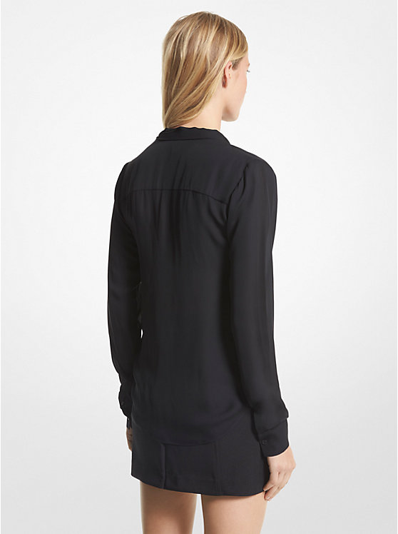 Women Michael Kors Viscose Blend Tie-Neck Blouse Tops Black | IGHOCJ-804