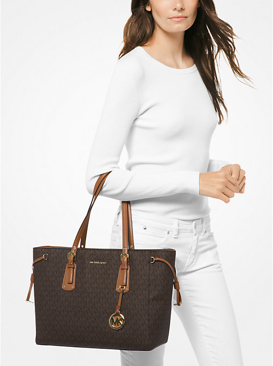 Women Michael Kors Voyager Medium Logo Tote Bag Brown | GLZXQY-074