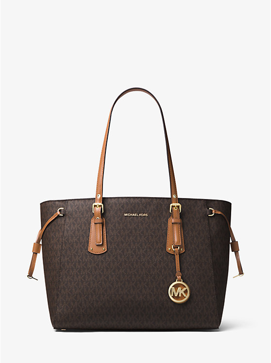 Women Michael Kors Voyager Medium Logo Tote Bag Brown | GLZXQY-074