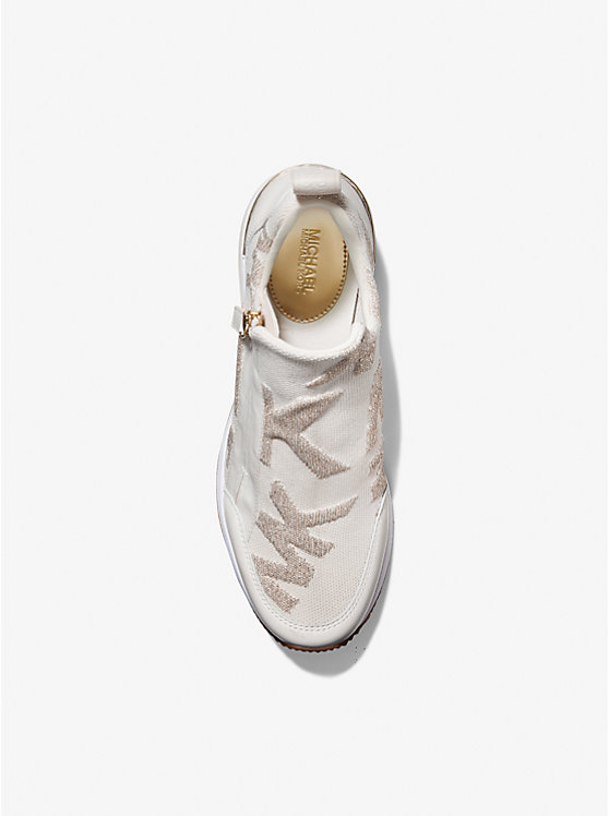 Women Michael Kors Willis Logo Stretch Knit Sneakers Gold | JFDVBL-360