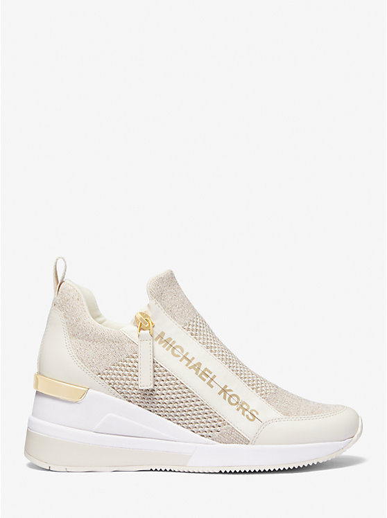 Women Michael Kors Willis Metallic Stretch Knit Sneakers White | DABNHG-927