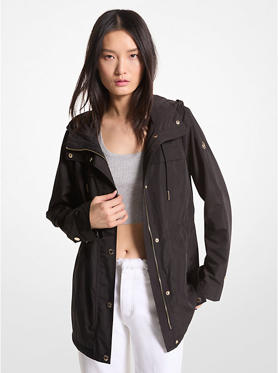 Women Michael Kors Woven Hooded Anorak Jackets Black | SKWJVN-915