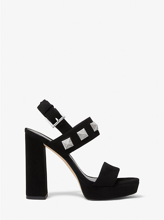 Women Michael Kors Wren Studded Suede Platform Sandals Black | CMWUFN-290