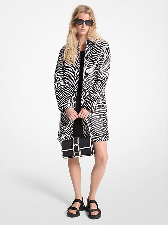 Women Michael Kors Zebra Print Cotton Twill Balmacaan Jackets Black / White | FMLSIR-702